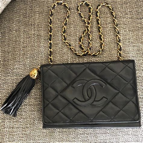 chanel vintage quilted leather tassel evening bag